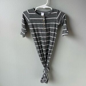 Lou Lou and Co // Heather Gray and White Stripe Bamboo Knotted Gown with Mittens